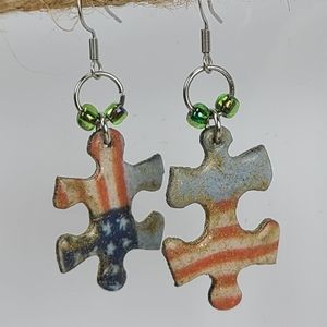 Adorable earrings, made from Vintage puzzle pieces, Flag 1